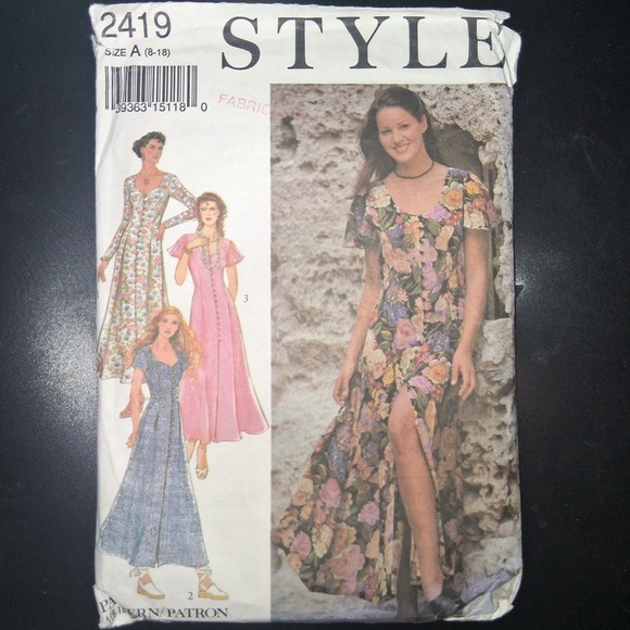 Style 2419 Misses' Dresses Sewing Pattern A 8-18 Romantic Floral Gown Maxi Cut - Picture 1 of 2
